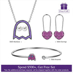 Sterling Silver Pac-Man Necklace and Bracelet and Earrings Set In White Gold Plated