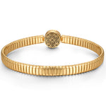 Sterling Silver Rectangular Charms Bracelet With CZ Pave In 14K Gold Plated