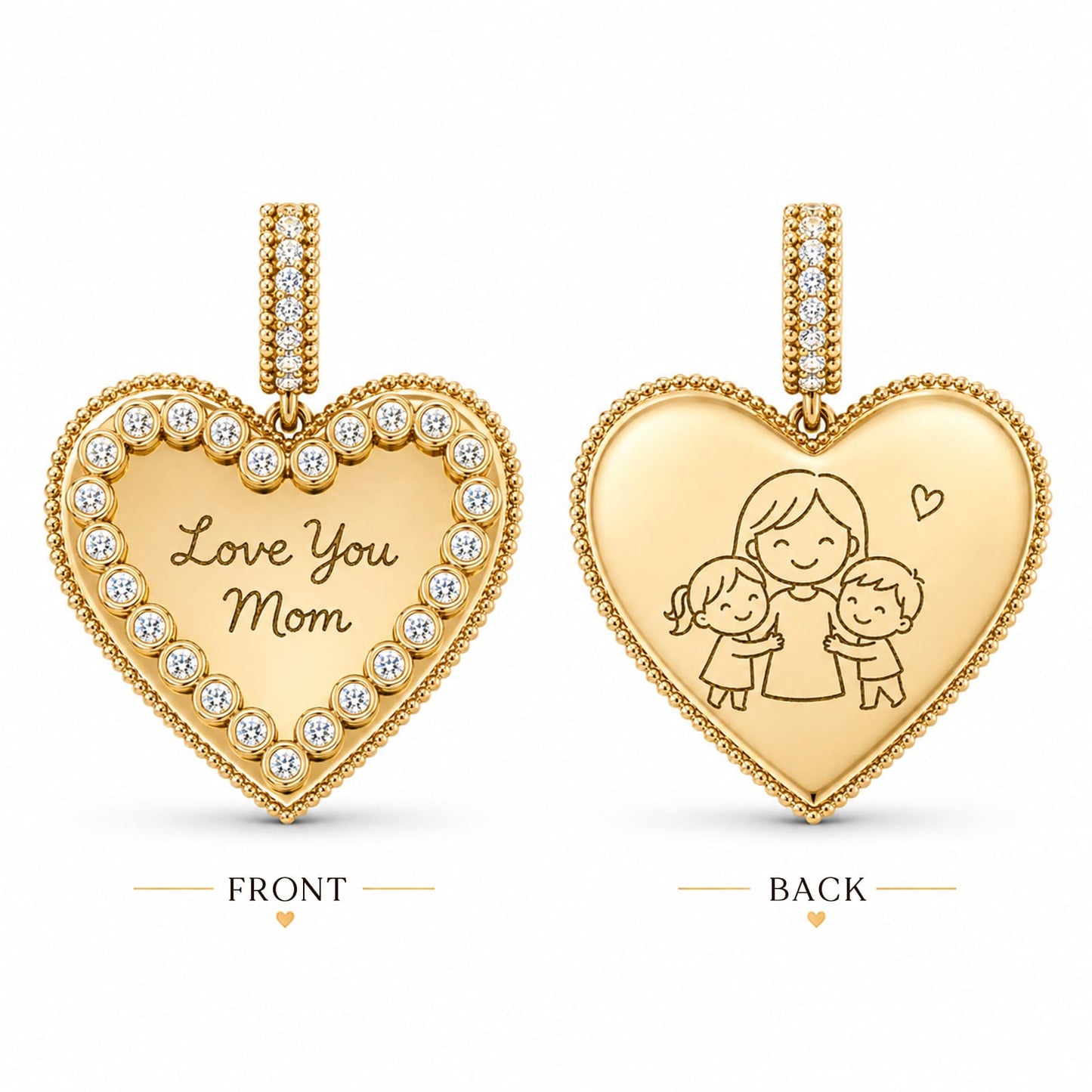 Personalized Heart Dangle Charms Pendant In 14K Gold Plated — Choose Your Design and Add Your Personal Message