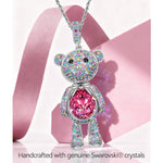 Forever Teddy Bear Pendant Rope Chain Necklace In White Gold Plated - Created With SWAROVSKI® Crystals