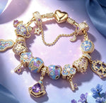Alice in Wonderland Dreamscape Tarnish-Resistant Silver Charm Bracelet Set In 14K Gold Plated (Includes bracelet and all charms shown)