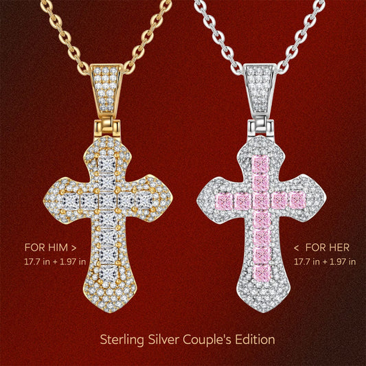 gon- Sterling Silver Necklace Chain Divine Blessing Tarnish-resistant Silver Couple Necklace Set Cross Pendant Necklace