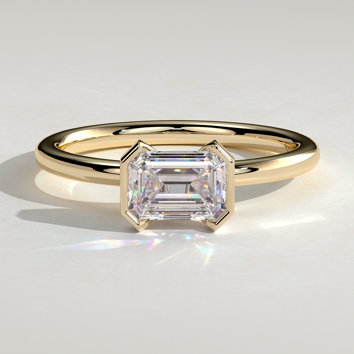 2ct Emerald-Cut Lab-Grown Diamond East-West Half Bezel Solitaire Engagement Ring Tarnish-resistant Silver In 14K Gold Plated (Includes IGI Certification from International Gemological Institute)