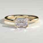 2ct Emerald-Cut Lab-Grown Diamond East-West Half Bezel Solitaire Engagement Ring Tarnish-resistant Silver In 14K Gold Plated (Includes IGI Certification from International Gemological Institute)