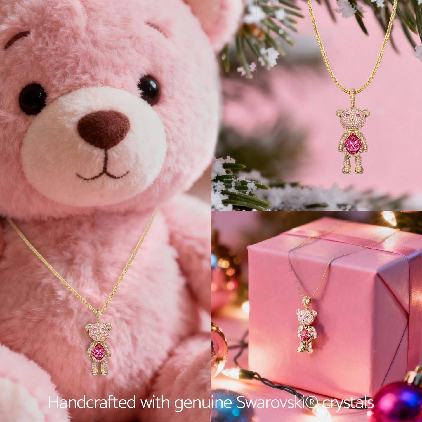 Forever Teddy Bear Pendant Tarnish-resistant Silver Pearl Necklace In 14K Gold Plated -Created With SWAROVSKI® Crystals