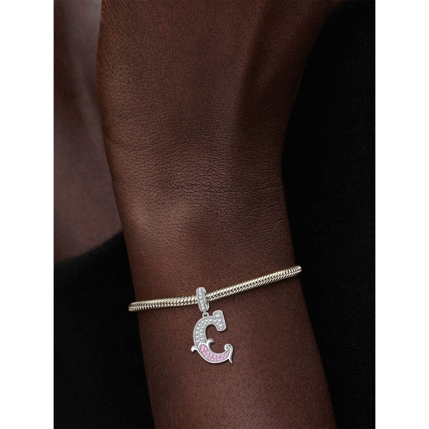 Letter C Tarnish-resistant Silver Dangle Charms In White Gold Plated