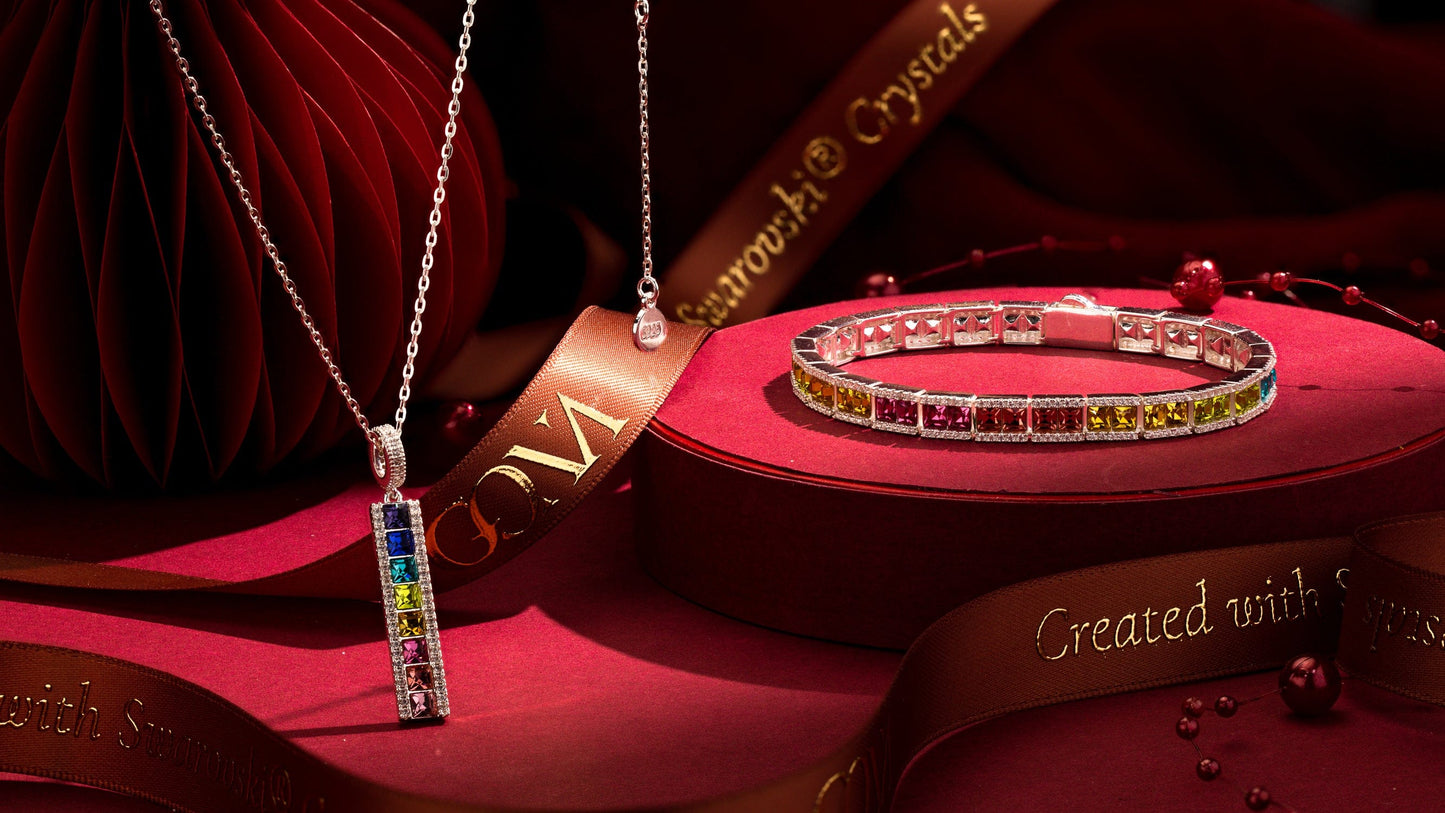 Sterling Silver Kaleidoscope Dream Charm Necklace In White Gold Plated -  Handcrafted with Swarovski® Crystals