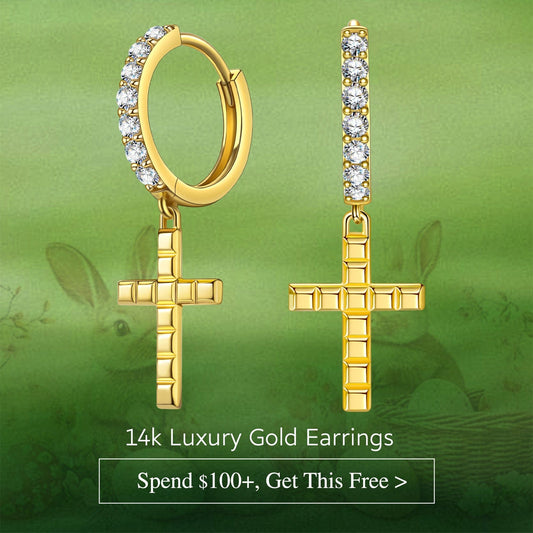 gona- Easter Blessings Exclusive: Spend Over $100 In A Single Purchase To Get This Resurrection Cross Hoop Earrings In 14K Gold Plated For FREE(Ships With Order, No Need To Add To Cart)