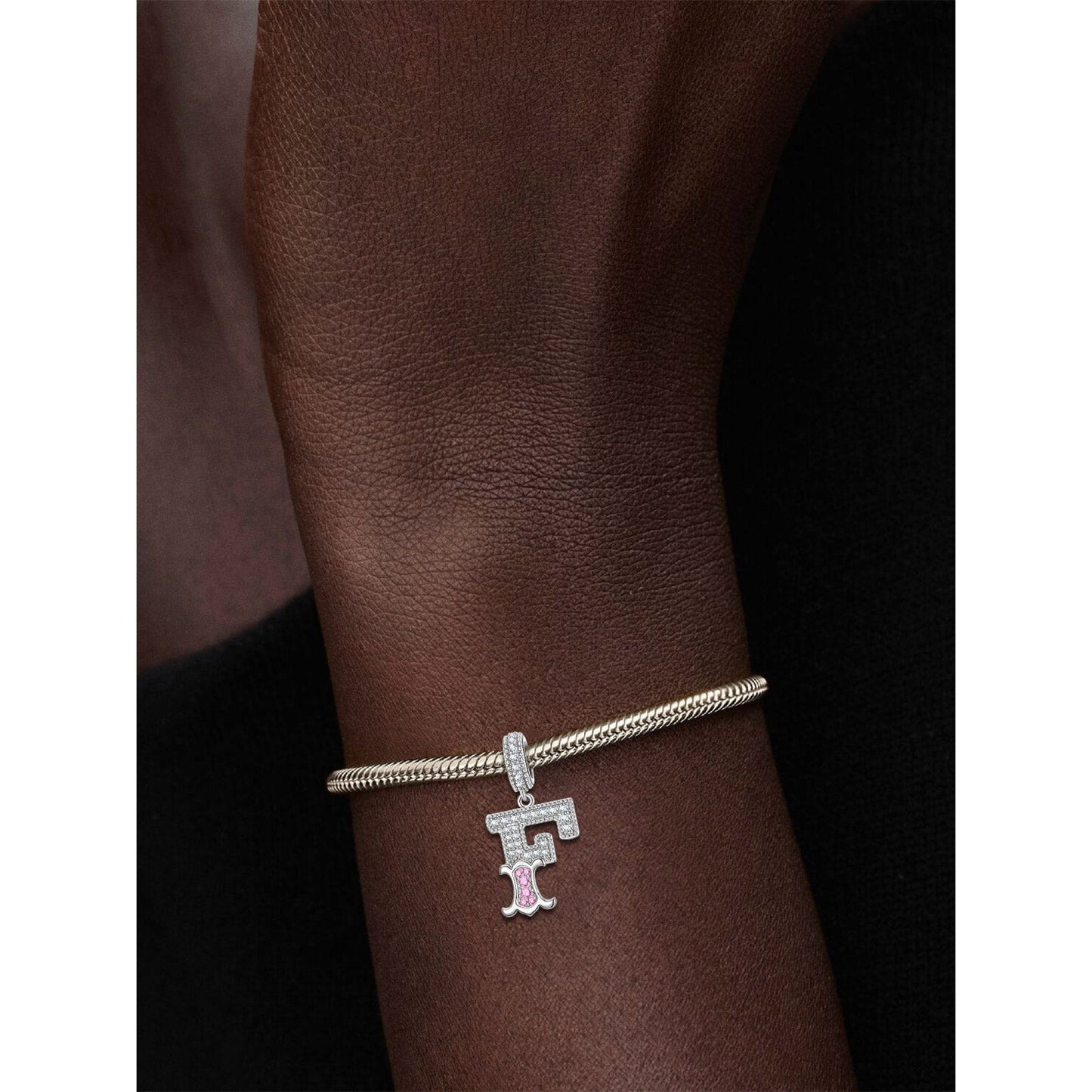 Letter F Tarnish-resistant Silver Dangle Charms In White Gold Plated