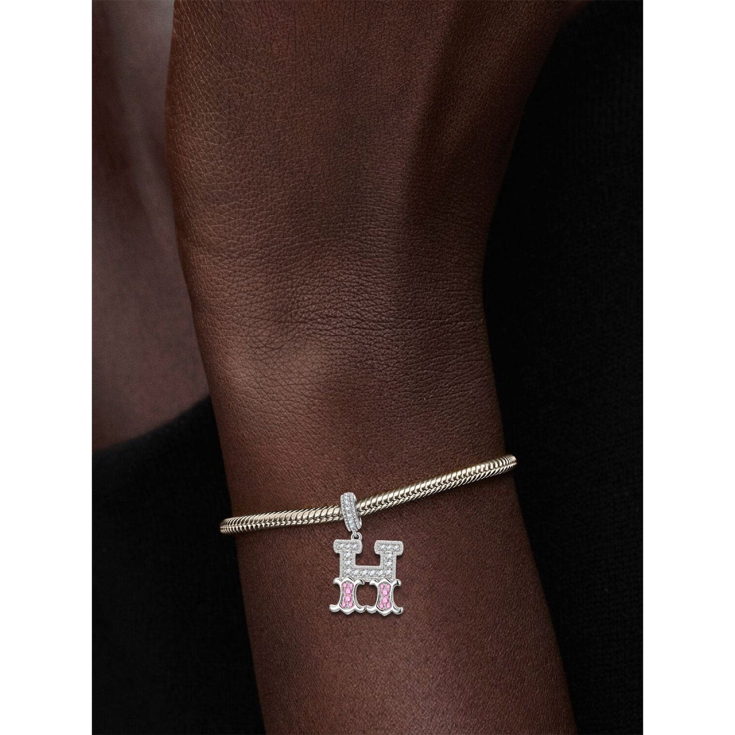 Letter H Tarnish-resistant Silver Dangle Charms In White Gold Plated
