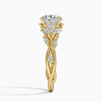 Secret Garden · 2.0 CT Round Lab-Grown Diamond Ring with Vine Leaf Accent Band & Claw Setting Tarnish-Resistant Silver In 14K Yellow Gold Plated · (Includes IGI Certification from International Gemological Institute)