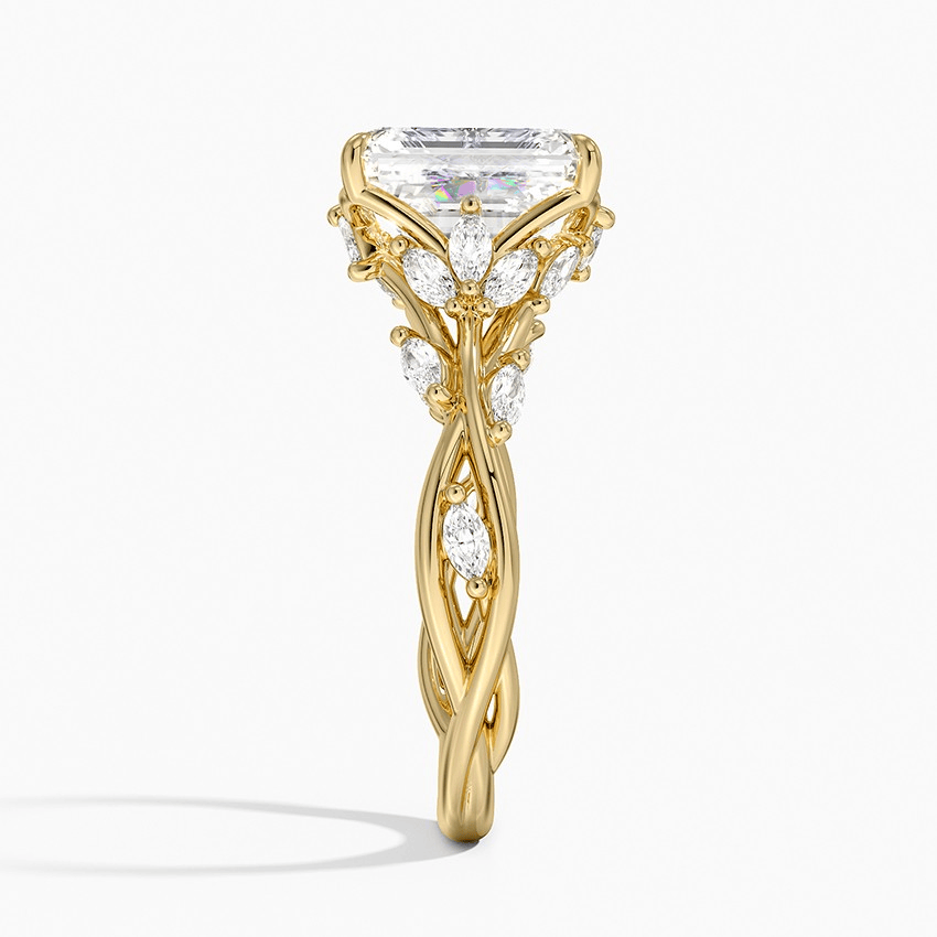 Secret Garden · 2.0 CT Emerald-Cut Lab-Grown Diamond Ring with Vine Leaf Accent Band & Claw Setting in Solid 14K Yellow Gold · (Includes IGI Certification from International Gemological Institute)