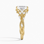 Secret Garden · 2.0 CT Emerald-Cut Lab-Grown Diamond Ring with Vine Leaf Accent Band & Claw Setting in Solid 14K Yellow Gold · (Includes IGI Certification from International Gemological Institute)