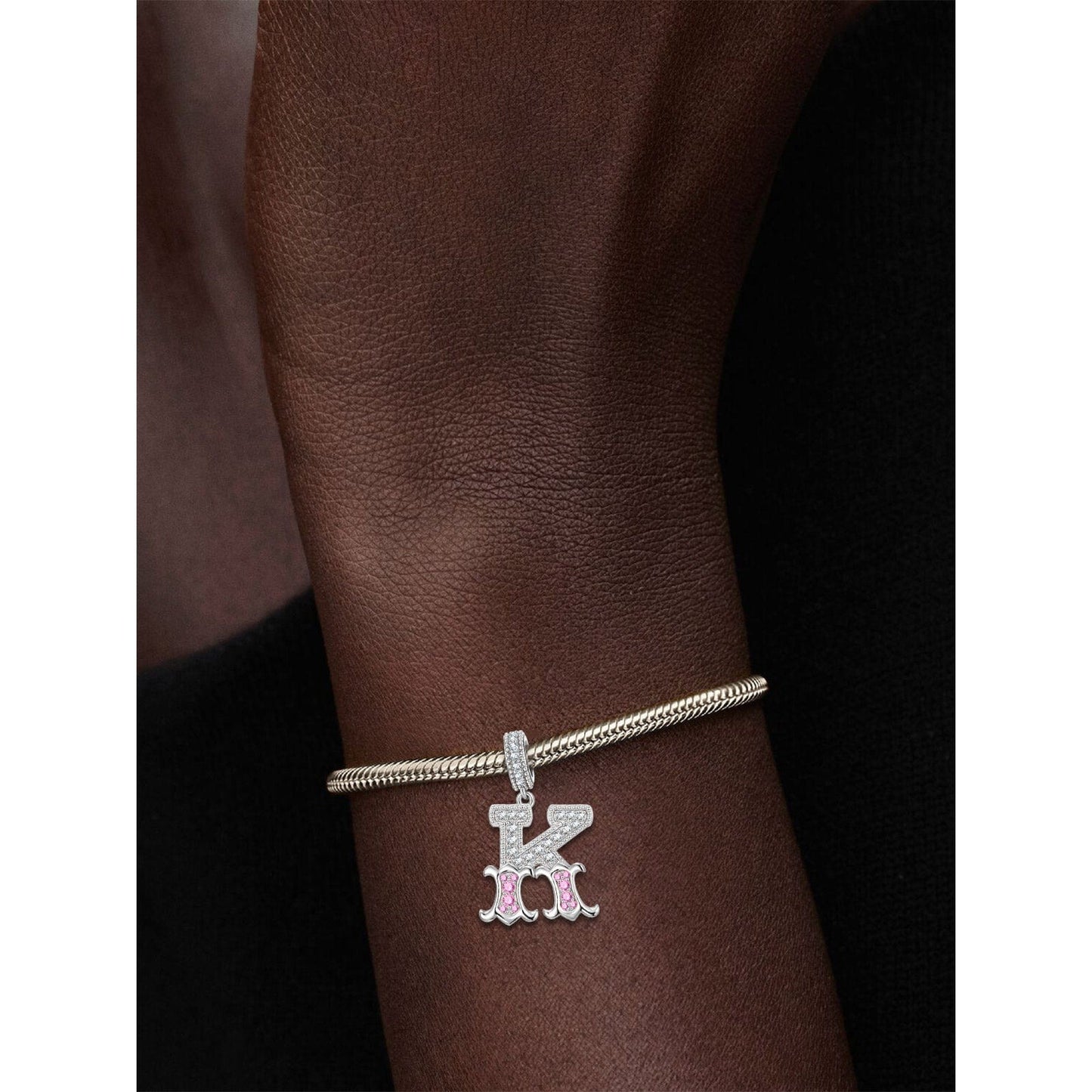 Letter K Tarnish-resistant Silver Dangle Charms In White Gold Plated
