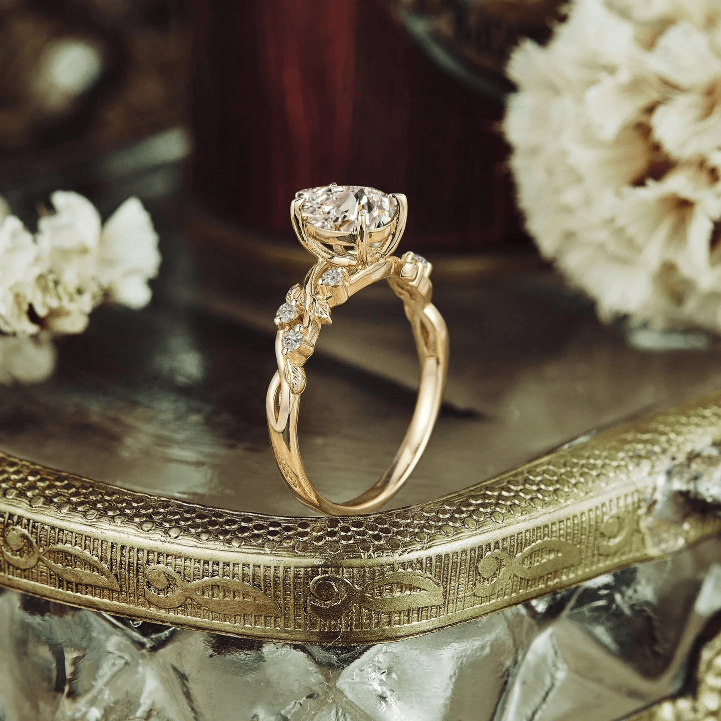 Enchanted Vine · 2.0 CT Pear Lab-Grown Diamond Engagement Ring with Leaf & Vine Accent Band in Solid 14K Yellow Gold · (Includes IGI Certification from International Gemological Institute)