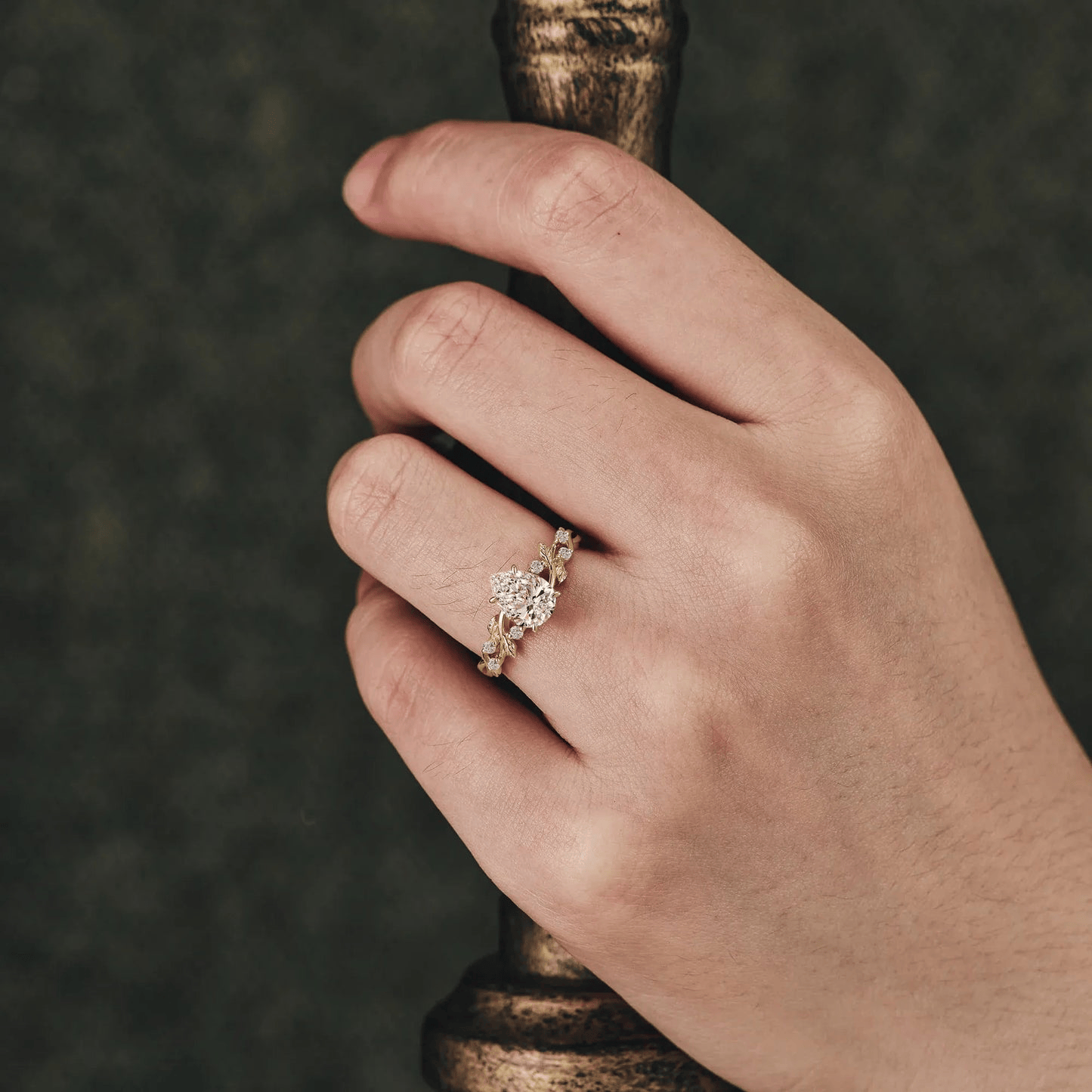 Enchanted Vine · 2.0 CT Pear Lab-Grown Diamond Engagement Ring with Leaf & Vine Accent Band in Solid 14K Yellow Gold · (Includes IGI Certification from International Gemological Institute)