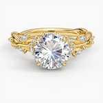 Secret Garden · 2.0 CT Round Lab-Grown Diamond Ring with Vine Leaf Accent Band & Claw Setting Tarnish-Resistant Silver In 14K Yellow Gold Plated · (Includes IGI Certification from International Gemological Institute)