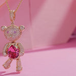 Forever Teddy Bear Pendant Rope Chain Necklace In White Gold Plated - Created With SWAROVSKI® Crystals