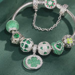 Sterling Silver Lucky Jade Clover Charms Bracelet Set With Enamel In White Gold Plated (Includes bracelet and all charms shown)