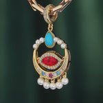 Eye of Horus Dangle Charms Gold-Tone Tarnish-Resistant Silver with Natural Turquoise & Red Marquise-Cut Swarovski® Crystal