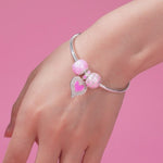 Sterling Silver Pink Date Charms Bracelet Set With Enamel In White Gold Plated