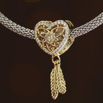 Heart And Feather Tarnish-resistant Silver Dangle Charms In 14K Gold Plated