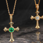 Sterling Silver Cross Necklace with Moissanite In 14K Gold Plated (Includes GRA Certification from Gemological Research Association)