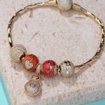 Sterling Silver Passion for Basketball Charms Bracelet Set With Enamel In 14K Gold Plated (Includes bracelet and all charms shown)