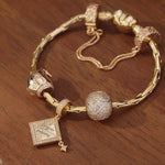 Sterling Silver Congrats on Graduating Charms Bracelet Set In 14K Gold Plated (Includes bracelet and all charms shown)