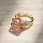 12*12mm Cushion Modified Brilliant Cut Padparadscha Sunset Glow Ice-Frosted Sparkle Lab Zircon - Pave Classic Engagement Ring 14K Yellow Gold Plated