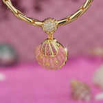 Pink Scallop Shell Tarnish-Resistant Silver Dangle Charm In 14K Gold Plated