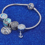 Sterling Silver Island Adventures Charms Bracelet Set With Enamel In White Gold Plated (Includes bracelet and all charms shown)