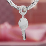 Personalized Engravable Pavé Minimal Key Tarnish-Resistant Silver Charm In White Gold Plated