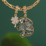 Elephant Wisdom Tarnish-resistant Silver Dangle Charms with Crystal from Swarovski In 14K Gold Plated