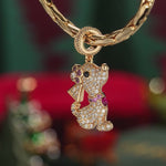 Fluffy Flower Pup Tarnish-resistant Silver Dangle Charms In 14K Gold Plated