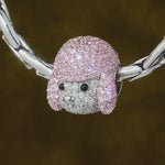 Sterling Silver Pink Poodle Animal Charms In White Gold Plated