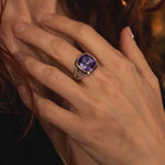 Created With Swarovski® Crystals - Cushion Modified Brilliant Cut Tanzanite Color Classic Engagement Ring Two-Tone Plating
