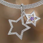 Sterling Silver Brilliant Star Dangle Charms In White Gold Plated