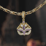 Royal Masquerade Purple & Clear Pavé-Set Mask Dangle Charm in Tarnish-Resistant Silver