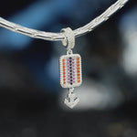 Ocean Tide Maiden Pavé Gemstone Anchor Dangle Charm in Tarnish-Resistant Silver with White Gold Plating