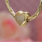 Engravable Full Pave Heart Clips Charm, Tarnish-Resistant Silver In 14K Gold Plated Heart Bead with Custom Engraving