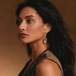 Eye of Horus Charms Drop Earrings - Gold-Tone Tarnish-Resistant Silver with Natural Turquoise & Red Marquise-Cut Swarovski® Crystal