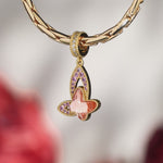 Pink Butterfly Dangle Charm Created with Swarovski® Crystals 14K Gold-Plated Tarnish-Resistant Silver