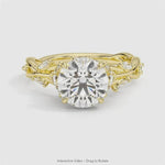 Secret Garden · 2.0 CT Round Lab-Grown Diamond Ring with Vine Leaf Accent Band & Claw Setting Tarnish-Resistant Silver In 14K Yellow Gold Plated · (Includes IGI Certification from International Gemological Institute)