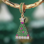 Green Magical Christmas Tree Tarnish-resistant Silver Dangle Charms In 14K Gold Plated