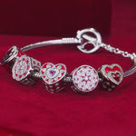 Sterling Silver Love Like Brilliant Blossoming Charms Bracelet Set With Enamel In White Gold Plated (Includes bracelet and all charms shown)