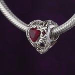 Sterling Silver Love Heart Birthstone January Charms In White Gold Plated