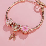 Pink Lovers Tarnish-resistant Silver Charms Bracelet Set With Enamel In Rose Gold Plated (Includes bracelet and all charms shown)