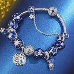 Sterling Silver The Vast Universe Snake Chain Charms Bracelet Set With Enamel In White Gold Plated