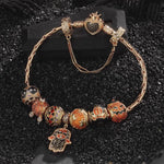 Sterling Silver Whimsical Pumpkin Journey Charms Bracelet Set With Enamel In 14K Gold Plated (Includes bracelet and all charms shown)